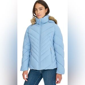 Tommy Hilfiger quilted removable faux fur hood short puffer jacket coat  S